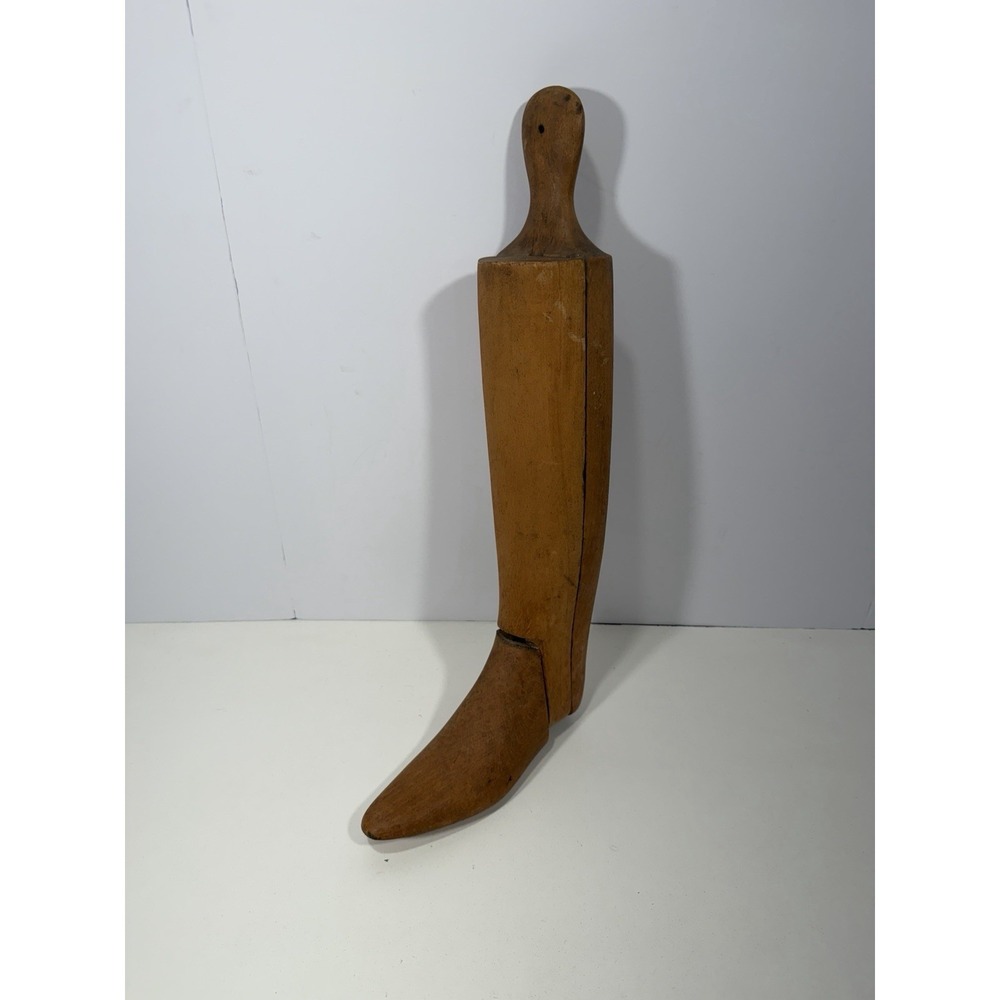 Antique Wooden Boot Form Left Foot Vintage Cobbler Shoe Mold Tree Brown Wood